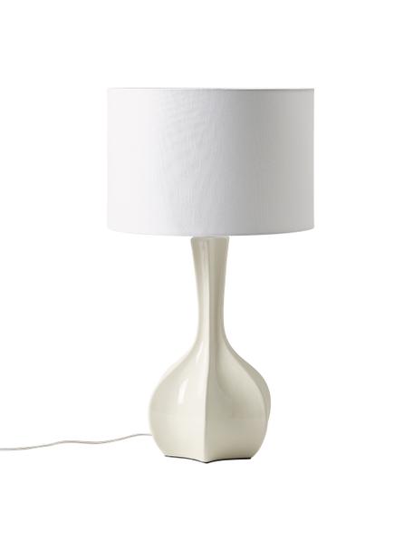 Grote tafellamp Kash met keramische voet, Lampenkap: linnen, Lampvoet: keramiek, Wit, crèmewit, Ø 38 x H 68 cm