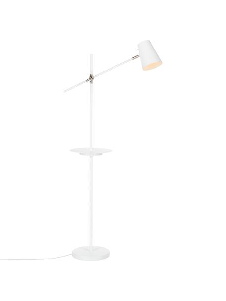 Leselampe Linear mit Ablage und Ladestation, Lampenschirm: Metall, beschichtet, Dekor: Stahl, gebürstet, Weiss, T 65 x H 144 cm