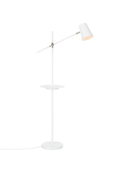 Leeslamp Linear met plank en oplader, Lampenkap: gecoat metaal, Lampvoet: gecoat metaal, Decoratie: geborsteld staal, Wit, B 65 x H 144 cm