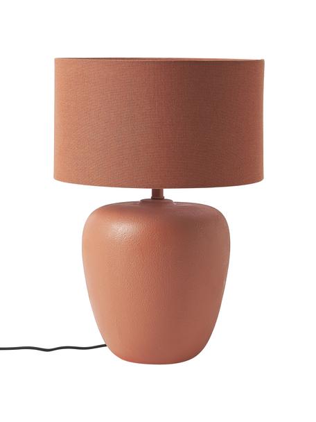 Lámpara de mesa grande de cerámica Eileen, Pantalla: lino (100% poliéster), Cable: cubierto en tela, Terracota mate, Ø 33 x Al 48 cm