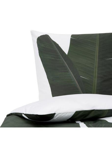 Pościel z perkalu Banana, Przód: odcienie zielonego, biały Tył: biały, gładki, 135 x 200 cm + 1 poduszka 80 x 80 cm