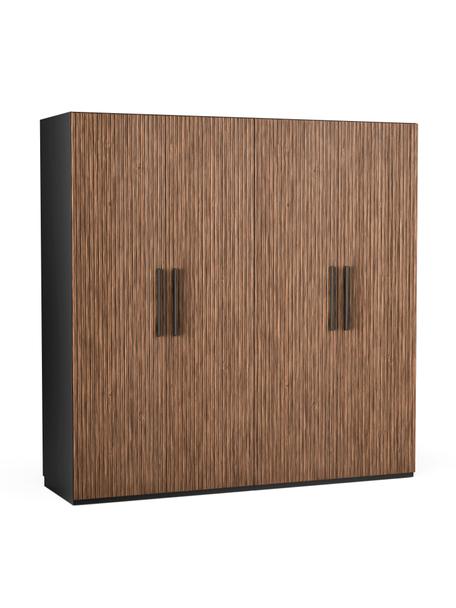 Modulární skříň ve vzhledu ořechového dřeva s otočnými dveřmi Simone, šířka 200 cm, více variant, Vzhled ořechového dřeva, černá, Interiér Classic, výška 200 cm