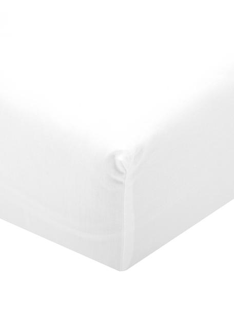 Drap-housse blanc en percale Elsie, Blanc, larg. 160 x long. 200 cm