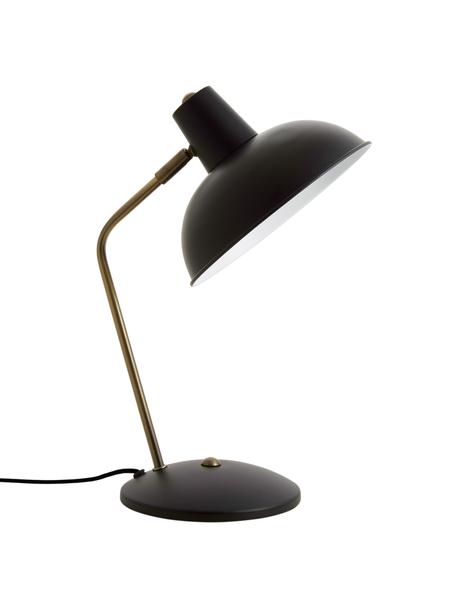 Lampe de bureau rétro noire Hood, Luminaire : noir, couleur laiton Intérieur abat-jour : blanc, larg. 20 x haut. 38 cm