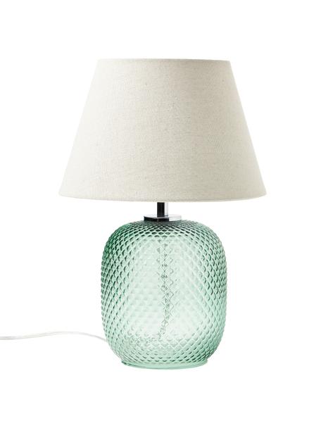 Kkleine tafellamp Cornelia met getinte glazen voet, Lampenkap: polyester, Lampvoet: glas, Beige, groen, Ø 28 x H 38 cm