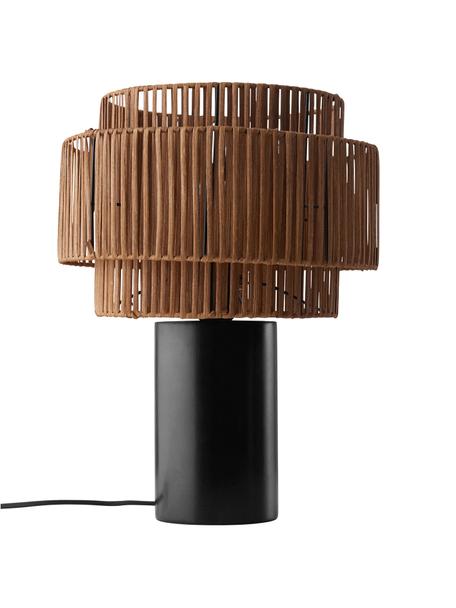 Stolní lampa z ratanu a dřeva Emelee, Hnědá, černá, Ø 30 cm, V 41 cm