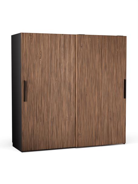 Modulární šatní skříň s posuvnými dveřmi Simone, šířka 200 cm, různé varianty, Vzhled ořechového dřeva, černá, Interiér Basic, Š 200 x V 200 cm