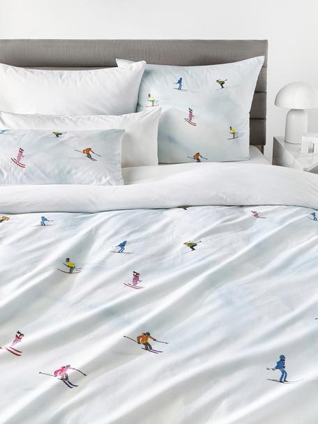 Copripiumino di design in cotone percalle Ski di Kera Till, Azzurro, Larg. 200 x Lung. 200 cm