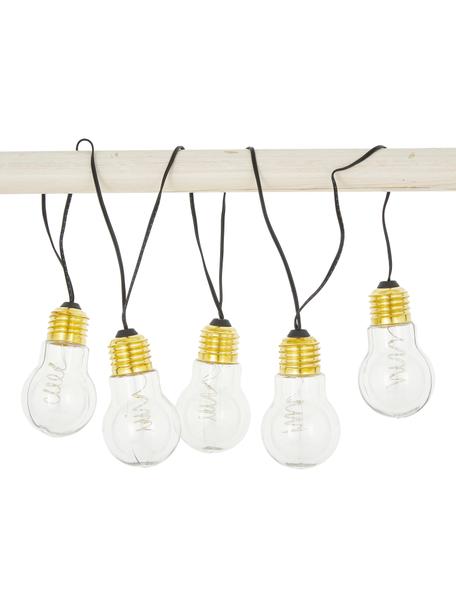 LED lichtslinger Bulb, 100 cm, 5 lampions, Lampions: kunststof, Fitting: metaal, Peertje: transparant, goudkleuri. Snoer: zwart, L 100 cm
