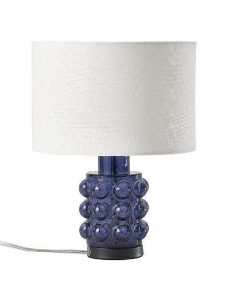 Petite lampe à poser avec pied en verre Olyve, Blanc, bleu foncé, Ø 23 x haut. 31 cm