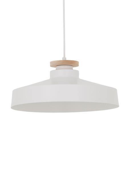 Scandi hanglamp Malm, Lampenkap: metaal, Decoratie: hout, Baldakijn: metaal, Wit, Ø 40 x H 20 cm