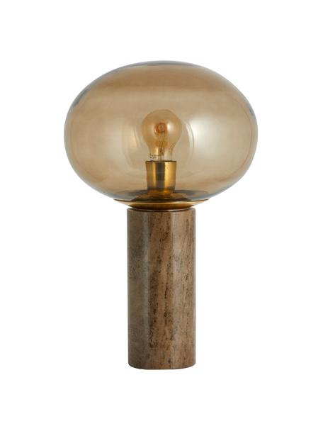 Lámpara de mesa de mármol Bes, Pantalla: vidrio, Cable: cubierto en tela, Marrón transparente ahumado, Ø 29 x Al 45 cm