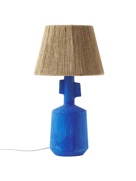 Lampada da tavolo in lino e ceramica Alicia, Paralume: fili di lino, Base della lampada: ceramica, Marrone, blu, Ø 26 x Alt. 49 cm