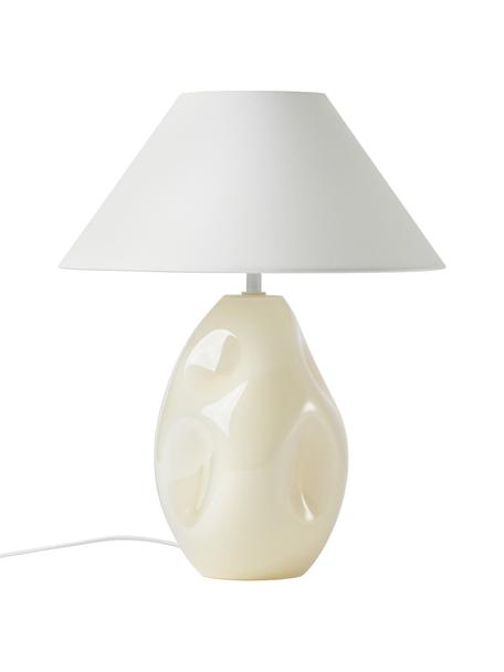 Lámpara de mesa de vidrio opalino Xilia, Pantalla: tela, Cable: plástico, Blanco crema, Ø 40 x Al 18 cm