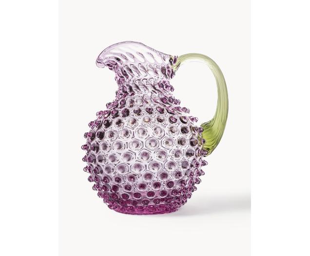 Hand Blown Pitcher Paris with Relief, 2 L, Glass, Purple, Olive Green, 2 L