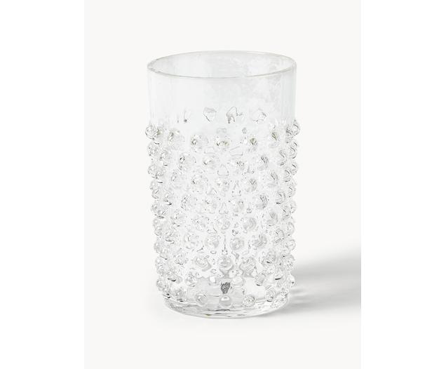 Handmade water glasses Hobnail with relief, 6 pieces, glass, transparent, Ø 7 x H 11 cm, 200 ml