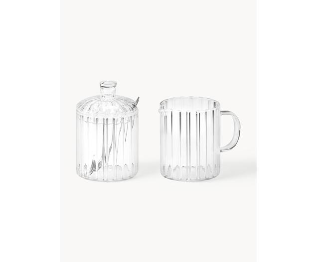 Milch & Zucker Set Keramik Mit Holztablett | 260ml Milchkännchen & 230ml Zuckerdose | Spülmaschinengeeignet