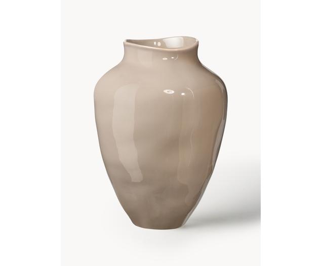 Handgefertigte Vase Latona, H 30 cm, Steingut, Beige, Ø 21 x H 30 cm