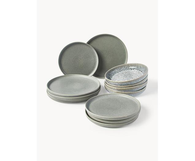 Handmade tableware set Pam with reactive glaze, 4 persons (12 pieces), stoneware, light grey, 4 persons (12 pieces)
