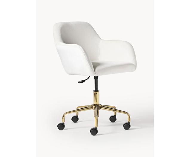Sillas de escritorio de oficina en casa, silla de escritorio de terciopelo  beige, silla de oficina en casa, tapizada tapizada, base de metal dorado