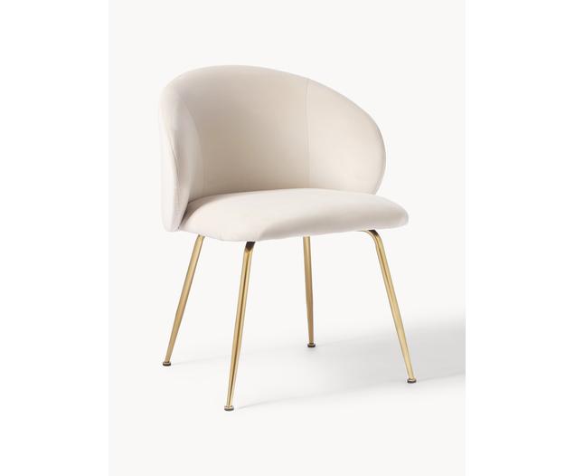 Chaises rembourrées en velours Luisa, 2 pièces, Velours blanc crème, pieds dorés, larg. 59 x prof. 58 cm