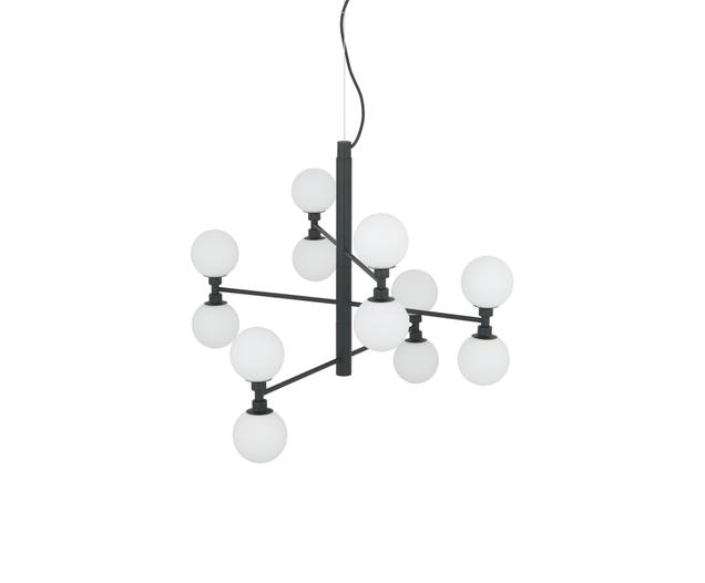 Grote hanglamp Grover met glazen bollen in zwart, Baldakijn: gepoedercoat metaal, Zwart, wit, Ø 70  x H 56 cm