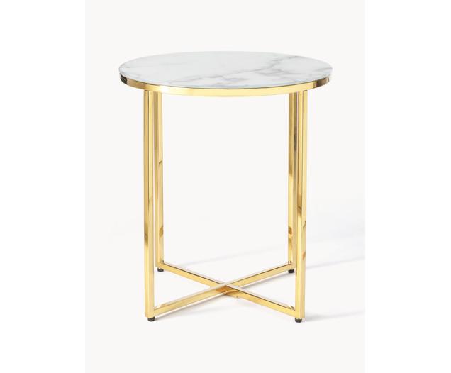 Table d'appoint ronde avec plateau en verre aspect marbre Antigua | Westwing
