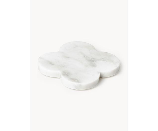 Marble coaster Teo, 4 pieces, marble, white, marbled, W 10 x D 10 cm