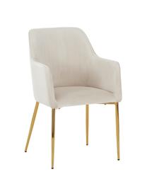 Krzesło z podłokietnikami z aksamitu Ava, Tapicerka: aksamit (100% poliester) , Nogi: metal galwanizowany, Beżowy aksamit, S 57 x G 63 cm