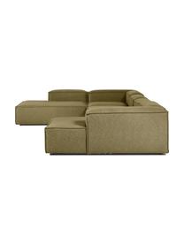 Divano angolare componibile Lennon, Rivestimento: 100% poliestere Con 115.0, Struttura: legno di pino massiccio, , Piedini: plastica, Tessuto verde, Larg. 418 x Alt. 68 cm, chaise-longue a sinistra