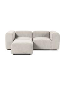 Modulaire bank Lena (3-zits) met kruk, Bekleding: geweven stof (88% polyest, Frame: grenenhout, multiplex, ha, Poten: kunststof, Geweven stof crèmewit, B 209 x D 181 cm