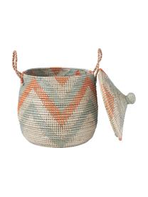 Aufbewahrungskörbe Mija mit Deckel, 2er-Set, Seegras, Beige, Weiß, Orange, Türkis, Ø 45 x H 52 cm