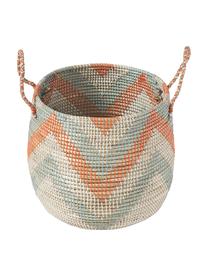 Aufbewahrungskörbe Mija mit Deckel, 2er-Set, Seegras, Beige, Weiß, Orange, Türkis, Ø 45 x H 52 cm