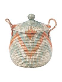 Aufbewahrungskörbe Mija mit Deckel, 2er-Set, Seegras, Beige, Weiß, Orange, Türkis, Ø 45 x H 52 cm