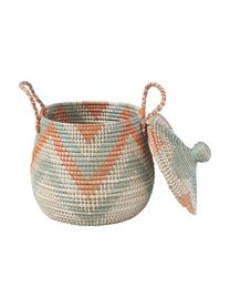 Aufbewahrungskörbe Mija mit Deckel, 2er-Set, Seegras, Beige, Weiß, Orange, Türkis, Ø 45 x H 52 cm