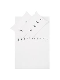 Set lenzuola in cotone con motivo uccellino Trip, Tessuto: Renforcé Numero di fili 1, Bianco, nero, 240 x 270 cm + 2 federe 50 x 75 cm