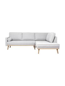 Sofa narożna z nogami z drewna dębowego Saint (3-osobowa), Tapicerka: poliester Dzięki tkaninie, Jasnoszara tkanina, S 243 x G 220 cm