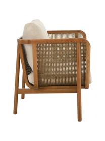 Fotel wypoczynkowy z rattanu Callo, Tapicerka: 100% poliester, Stelaż: drewno bukowe lakierowane, Kremowobiała tkanina, drewno bukowe, S 106 x G 79 cm