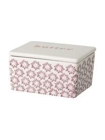 Butterdose Maya mit Blumenprägung, Steingut, Cremeweiß, Lila, Rosa, B 13 x H 7 x T 9 cm