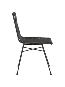 Sillas de ratán Costa, 2 uds., Asiento: polietileno, Estructura: metal con pintura en polv, Negro, An 47 x F 61 cm