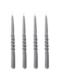 Velas cónicas Twisting, 4 uds., Cera, Gris, Ø 2 x Al 30 cm