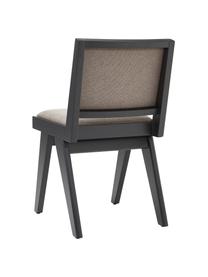 Krzesło tapicerowane z drewna Sissi, Stelaż: lite drewno dębowe, Tapicerka: 100% poliester, Beżowa tkanina, drewno dębowe lakierowane na czarno, S 46 x G 56 cm