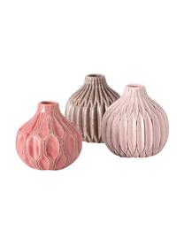 Set 3 vasi decorativi in gres Lenja, Gres, Rosa, corallo, marrone, Ø 11 x Alt. 11 cm
