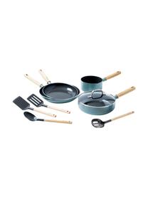 Set de cuisine avec revêtement antiadhésif Mayflower, 8 élém., Bleu ciel, bois de frêne, Lot de différentes tailles