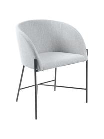 Gestoffeerde stoel Nelson met armleuningen, Bekleding: polyester De bekleding is, Poten: gelakt metaal, Geweven stof lichtgrijs, poten zwart, B 56 x D 54 cm