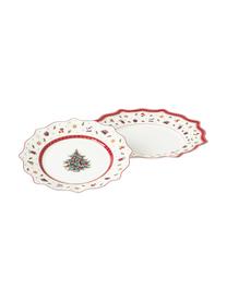 Súprava tanierov z porcelánu Delight, 4 osoby (8 dielov), Premium porcelán, Biela, červená, vzorovaná, Súprava s rôznymi veľkosťami
