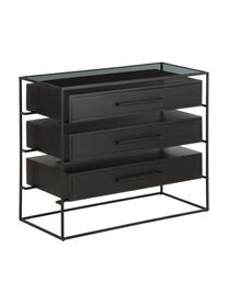Cassettiera con piano in vetro Lyle, Struttura e maniglie: metallo verniciato a polv, Nero, Larg. 100 x Alt. 82 cm