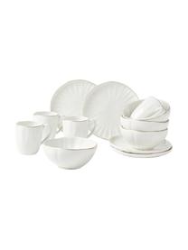 Komplet naczyń śniadaniowych z reliefem Sali, dla 4 osób (12 elem.), Porcelana, Biały ze złota krawędzią, dla 4 osób (12 elem.)