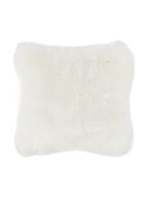 Flauschige Kunstfell-Kissenhülle Mathilde, glatt, Vorderseite: 67% Acryl, 33% Polyester, Rückseite: 100% Polyester, Cremeweiß, B 40 x L 40 cm