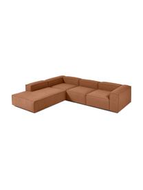 Modulaire XL hoekbank Lennon, Bekleding: 100% polyester De slijtva, Frame: massief grenenhout, FSC-g, Poten: kunststof, Geweven stof nougatkleurig, B 329 x H 68 cm, hoekdeel links